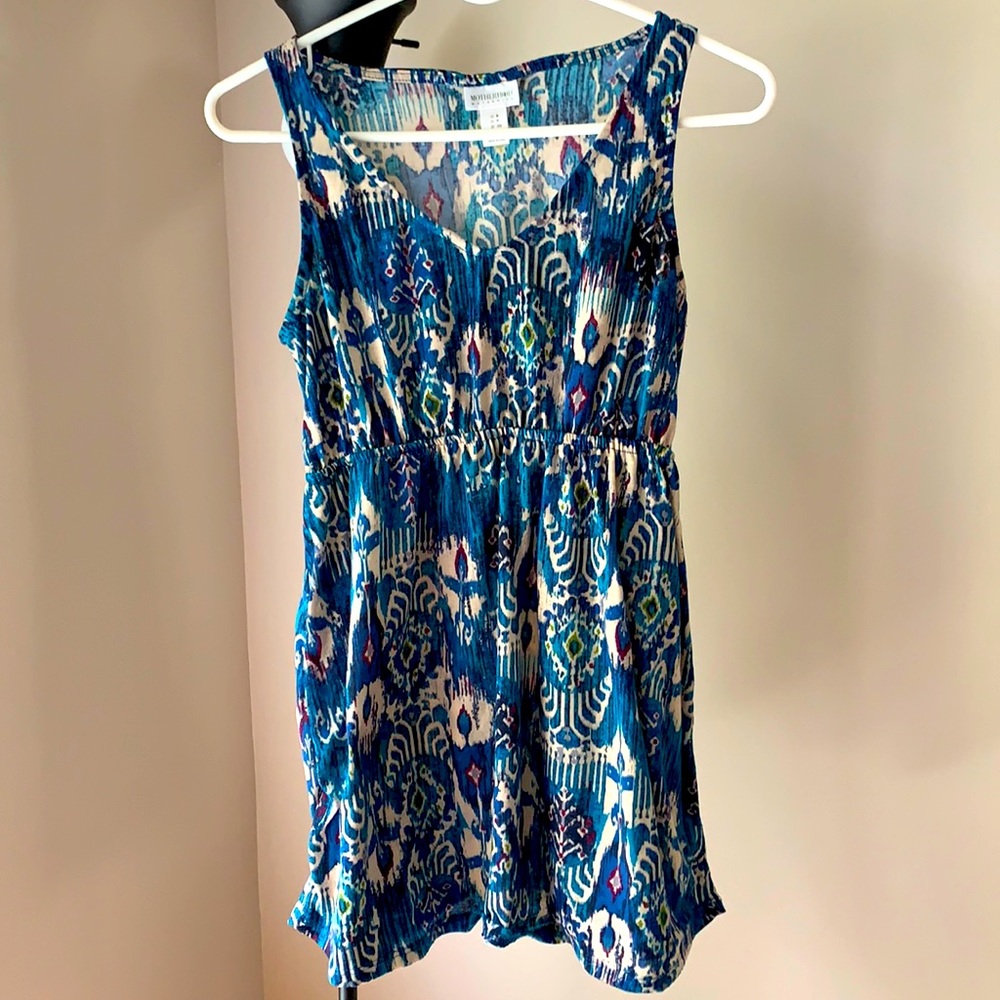 Motherhood Maternity blue & tan tank top (small)